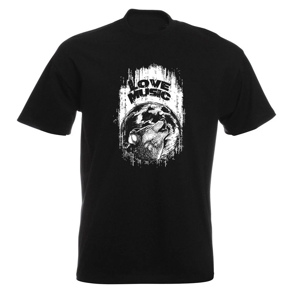 Мужская футболка с принтом Night Song наушниками Wolf Howl Moon и музыкальным 2019|tee shirt|t-shirt