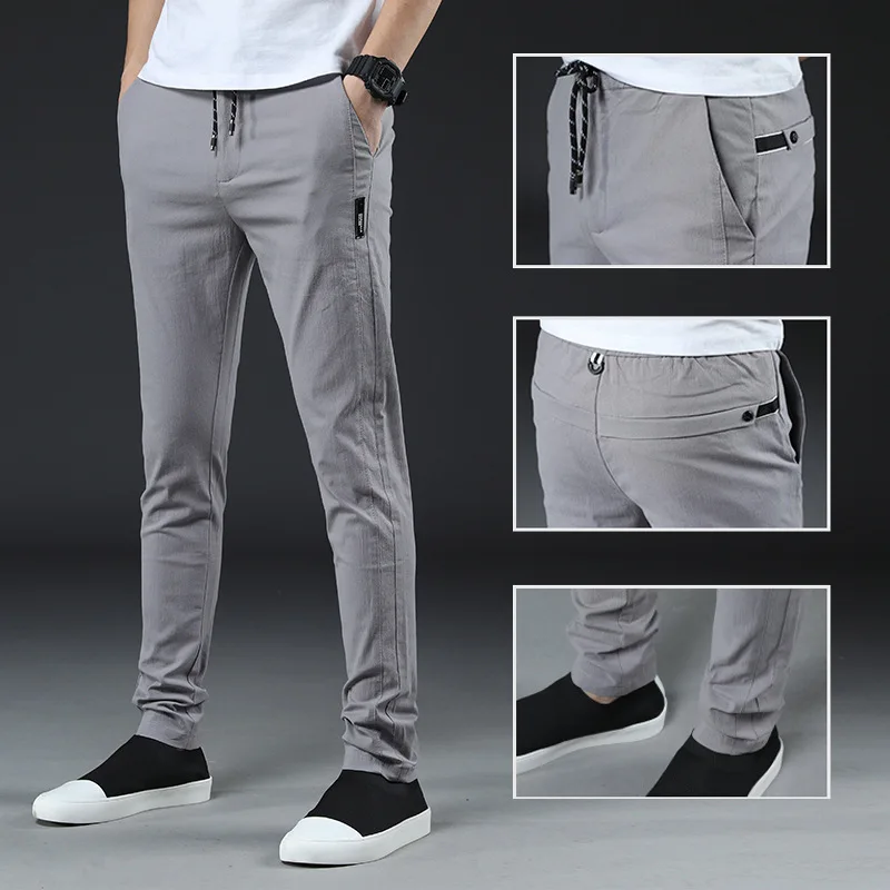 

2019 New Brand Spring Autumn Casual Men's Pants Men Elastic Waist Pants Male Fast-drying Stretch fabric Drawstring