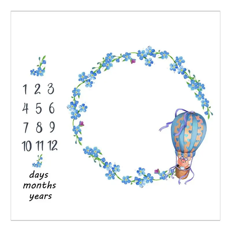 

Newborn Baby Milestone Number Flower Balloon Bear Pattern Mat Blanket Photography Background Backdrop Cloth