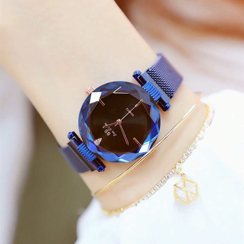

BS Bee Sister Women's Rhinestone Watches Lady's Crystal Wristwatches Magnet Steel Strap Quartz Wristwatch Relogio (Purple,blue)