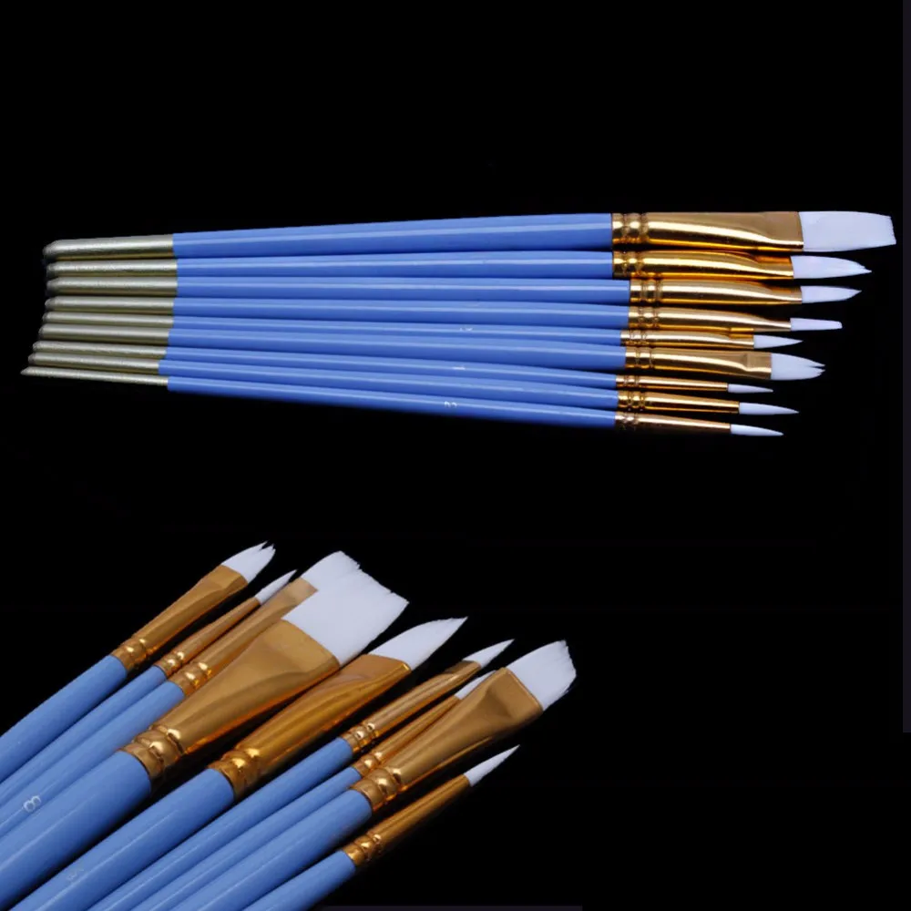 

2019 New 10Pcs Blue Gouache Watercolor Oil Painting Nail Art Pen Nylon White Hair Brushes
