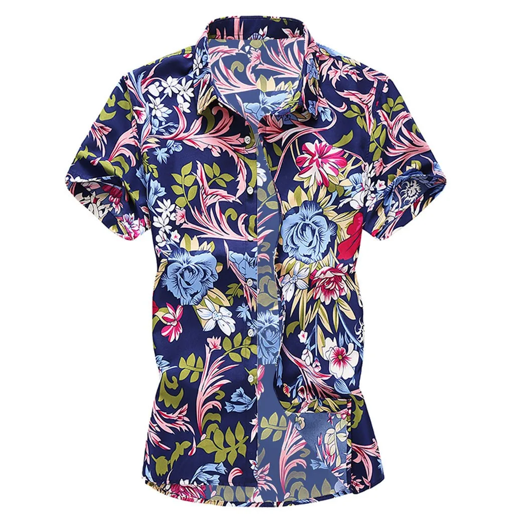 Новые летние мужские пляжные Гавайские рубашки с коротким рукавом повседневные рубашки с цветочным принтом Camisa Masculina обычного размера плюс 5XL Mar21 - Цвет: BU