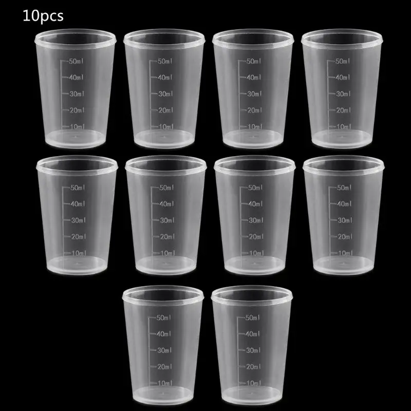 10Pcs 50ml Plastic Laboratory Bottle Lab Test Measuring Container Cups