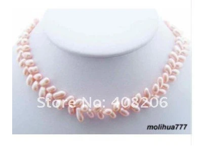 

Hot sell ->@@ Real Pink Freshwater Pearl Leaf Silver Clasp Necklace -Top quality free shipping