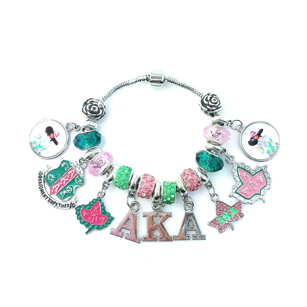 AKA sorority crystal big hole bracelet for Alpha Kap Alpha silver Lobster Clasp big hole beads sbracelet jewelry