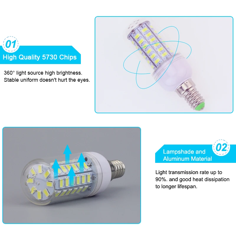 Светодиодный светильник E14 220 в 110 В светодиодный 5730 SMD кукуруза люстра свеча