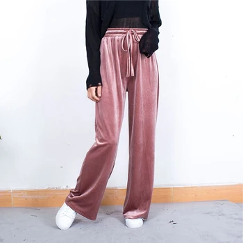 

Vintage Velvet Wide Leg Pants Spring Autumn Female High Waist Trouser For Women Palazzo Bottoms Casual Clothes Plus Size