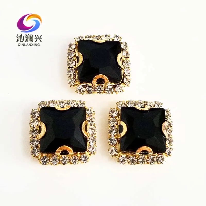

Golden bottom Black square shape top Crystal glass buckle, sew on rhinestones for Diy/jewelry accessories 8mm/10mm/12mm/14mm