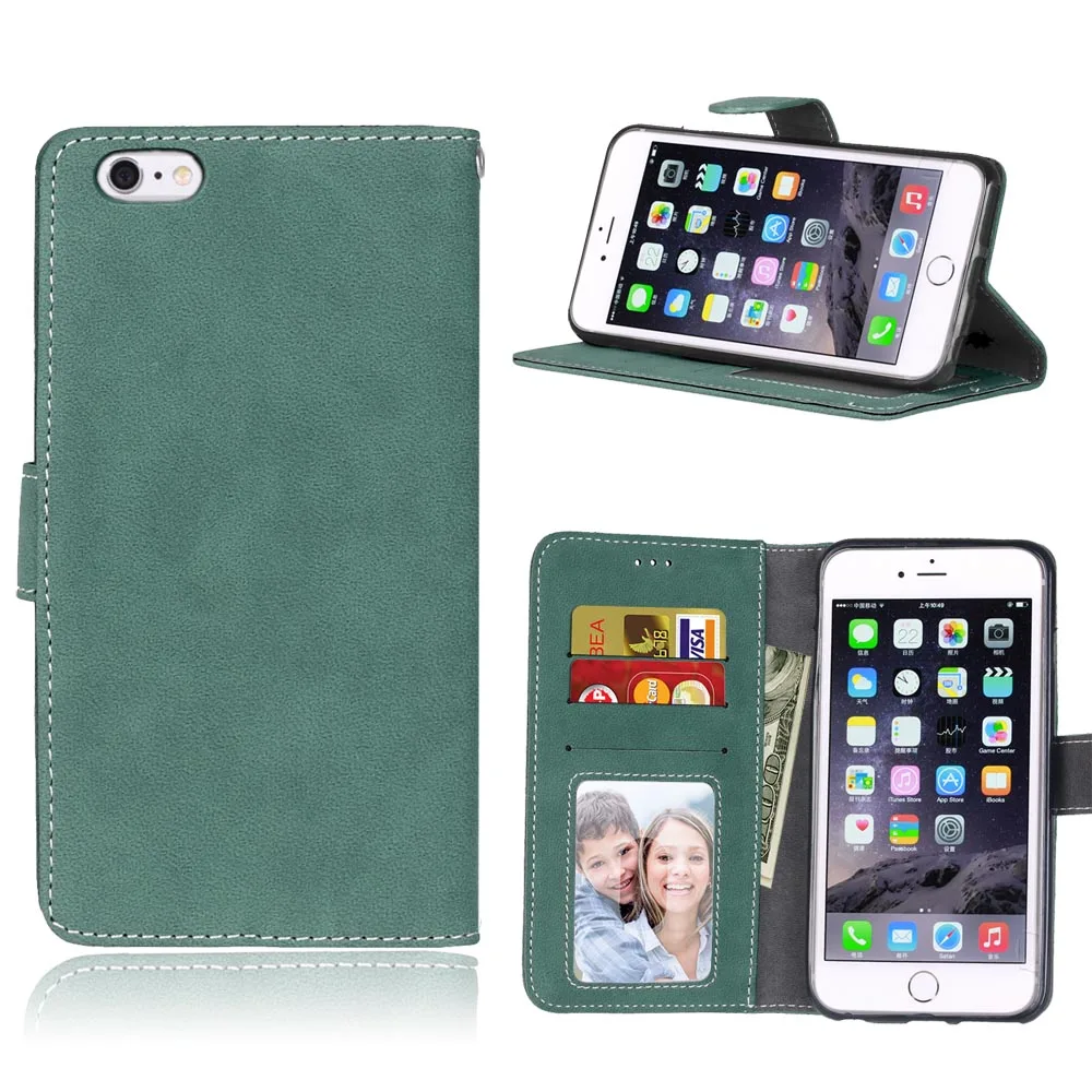 

For iPhone 6 Plus Flip Matte Leather Case for Apple iphone 6 Plus Wallet Stand Insert Card Slot Phone Cover for iPhone 6Plus Bag