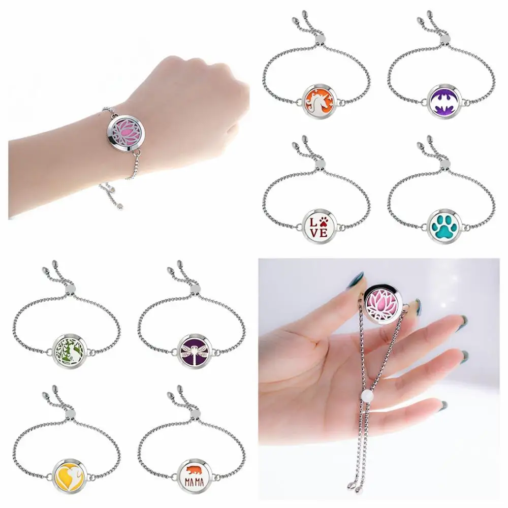 

Cute unicorn dog cat pet Essential Oil Diffuser Locket Perfume Bracelet Stainless Steel 25mm locket Bangle with 10pads as gift