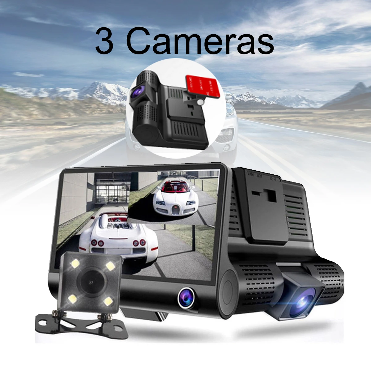 4 дюймов HD 1080P тремя объективами Автомобильный видеорегистратор Камера Ночное видение Cam Видео вождения Регистраторы