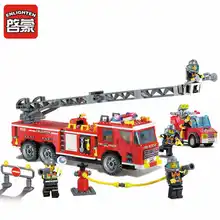 Просветите 908 город полиция пожарная помощь пожарная машина модель здания Конструкторы minis образования детей подарок игрушечные лошадки для детей