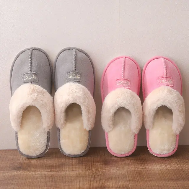 Home Winter Micro Suede Upper Fur Plush Warm Home Indoor Winter Leather Man Women Soft Slippers (12)