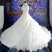 Романтичное свадебное платье принцессы трапециевидной формы с аппликацией на высоком вороте с рюшами свадебное платье с королевским шлейфом белого/цвета слоновой кости на заказ