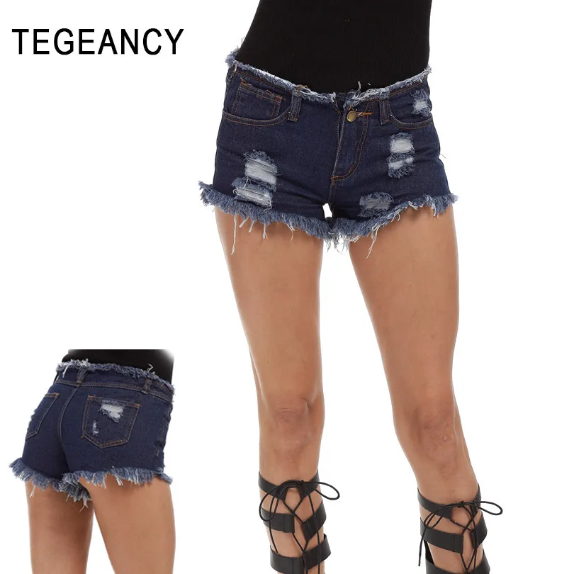 TEGEANCY Summer hot denim shorts women sexy ripped hole short jeans
