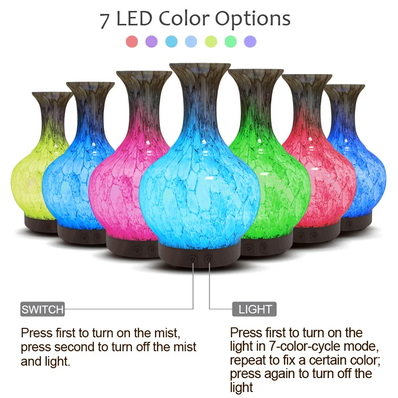 

Glass Aromatherapy Essential Oil Diffuser Cool Mist Humidifier 7 Color Changing LED Lights for Home Office Bedroom Living Room