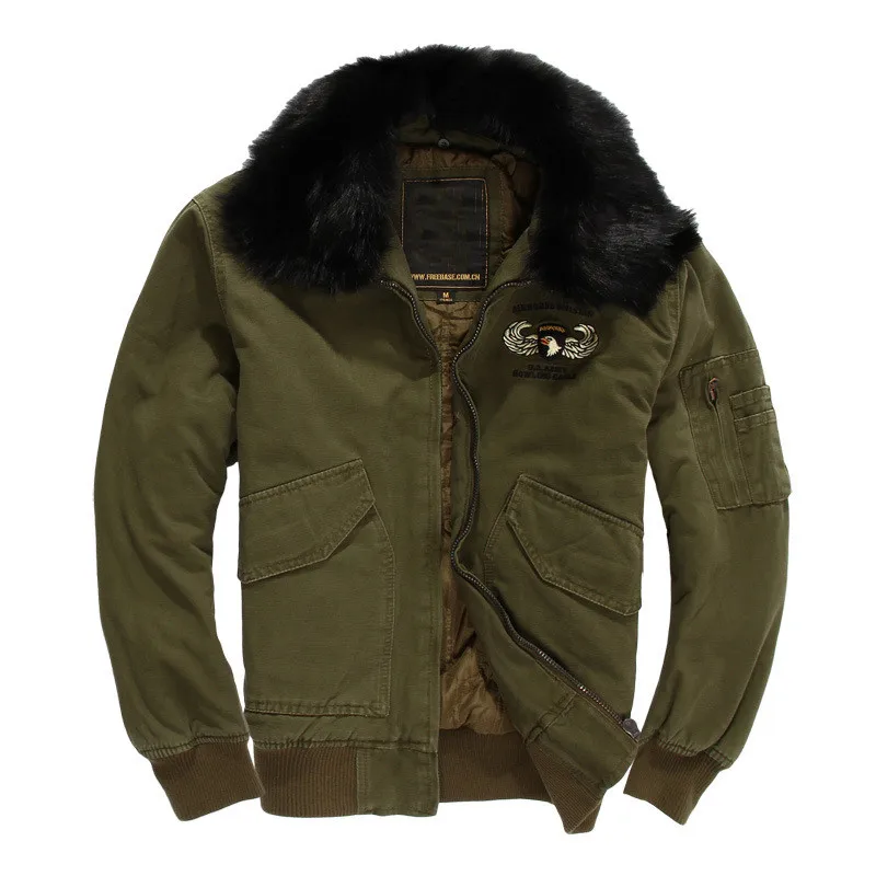 MORUANCLE Mens Winter Thick Warm Bomber Jacket Fur Collar Military