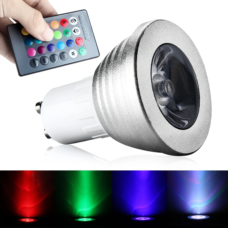 GU10 3W RGB LED Light Bulb Lamp Spotlight RGB 16 Color Change +24Keys Remote Controller 85 265V