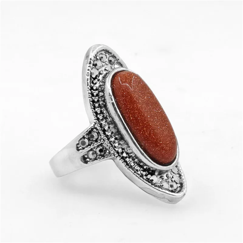 Shinning Sandy Stone Rings For Women Rhinestone Fashion Jewelry Antique Silver Plated Party Gift