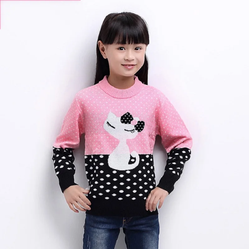 Детский свитер, весенне-осенний кардиган для девочек, детские свитера, Модная стильная верхняя одежда для девочек, пуловеры для детей 4, 6, 8, 10, 14 лет - Цвет: Pink