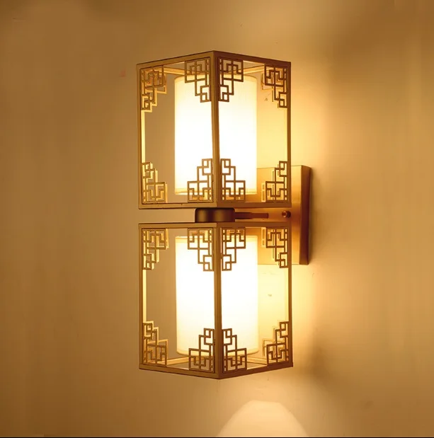 

New Chinese style hotel bedroom bedside lamp iron complex classical modern minimalist double aisle stairs wall lamp free delive