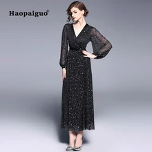 Sequin Sexy Party Dress Club Wear for Women V-neck Long Sleeve Casual Long Dresses Women Print Big Swing Autumn Dress Plus Size Sequin Sexy Party Dress Club Wear for Women V-neck Long Sleeve Casual Long Dresses Women Print Big Swing Autumn Dress Plus Size