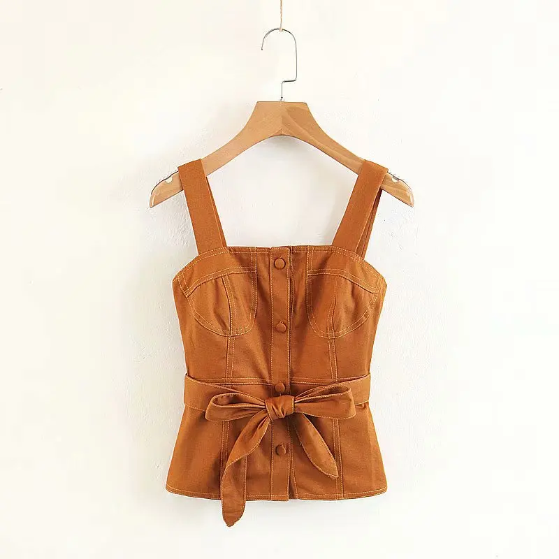 Brown color sexy women tank tops ladies good quality tops with beltin