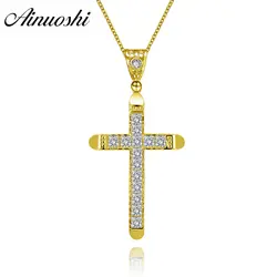 AINUOSHI 10 К одноцветное желтое золото крест кулон юбилей день рождения церковь для женщин мужчин Jewelry г 3,9 г Христианский крест кулон