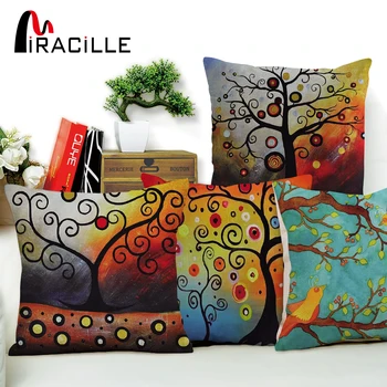 

Miracille Square 18" Decorative Sofa Throw Pillows Colorful Life Tree Patterns Car Seat Sofa Waist Cushions Pilow No Filling