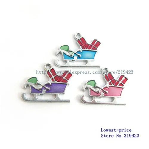

Hotsales! 50pcs 20*25mm Mix colors Christmas sleigh hang charms