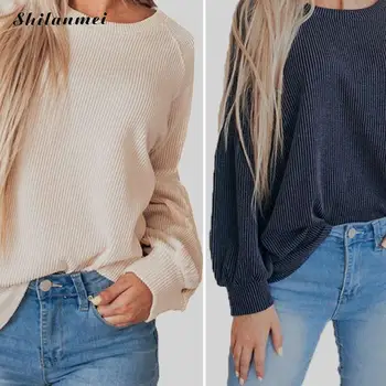 

New Women Autumn Knitted Pullover Solid Color Winter Fashion Jumper 2019 Causal Long Sleeve Sweater O Neck Loose Sweater Jumper