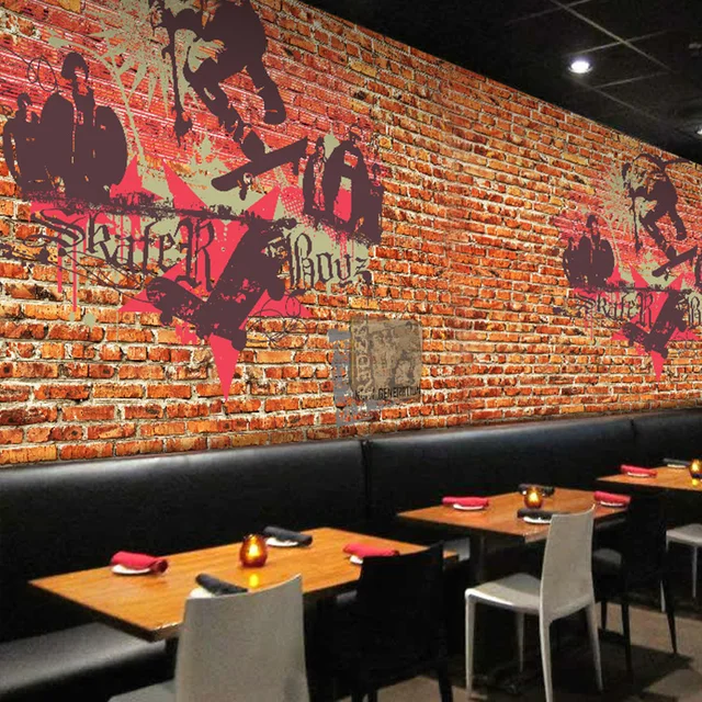 Custom Photo Wallpaper Graffiti Art Red Brick Wall Custom Photo Wallpaper Graffiti Art Red Brick Wall Pattern Nostalgic Street Style Lobby