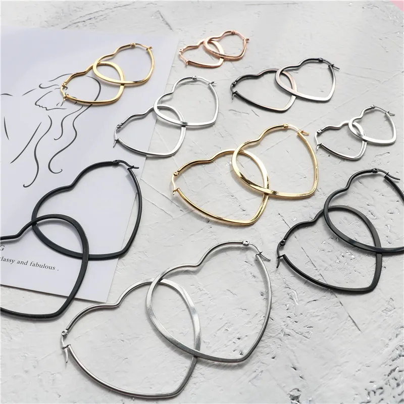 

Fashion Heart Stainless steel Big Hoop Earrings for Women 30 to 60mm Statement Simple Party Girl Gift Jewelry