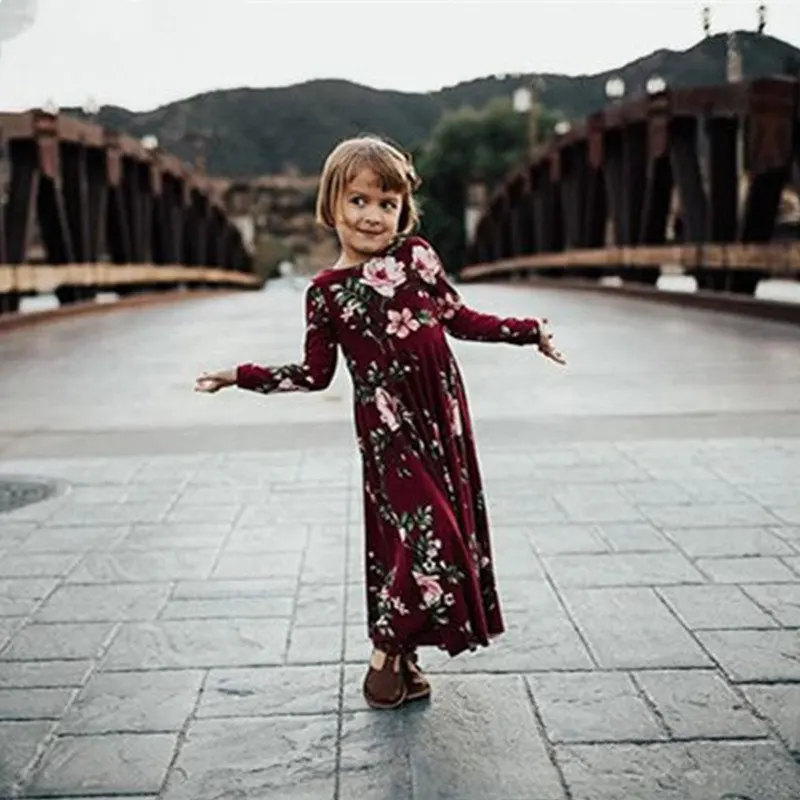 Mother-daughter-dresses-Wine-Floral-Long-Vestidos-Mother-and-daughter-clothes-Mom-and-daughter-dress-Family (3)