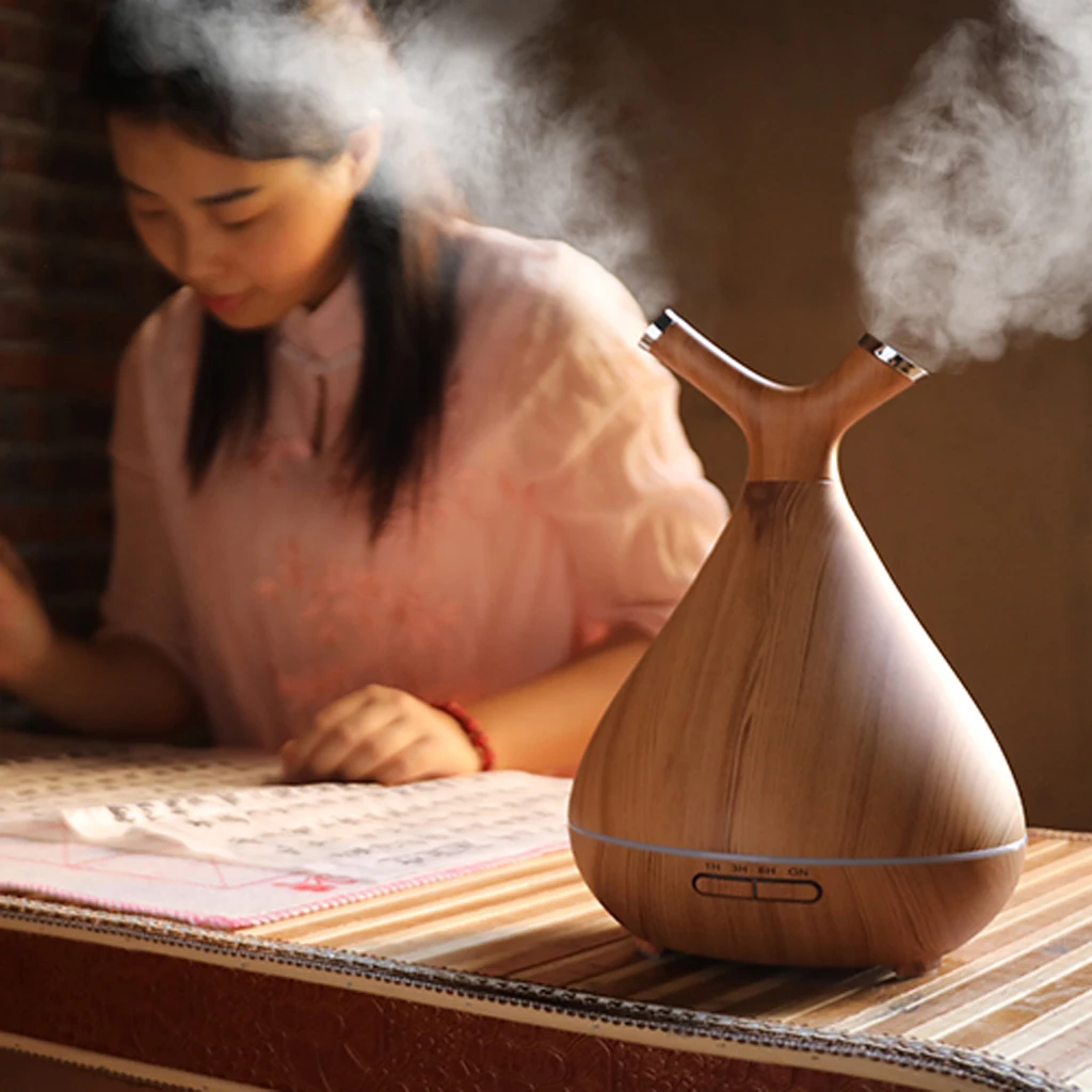 400ML Aromatherapy Essential Oil Aroma Diffuser With Wood Grain Aromatherapy Diffuser 7 Color LED Light For Home Office EU Plug
