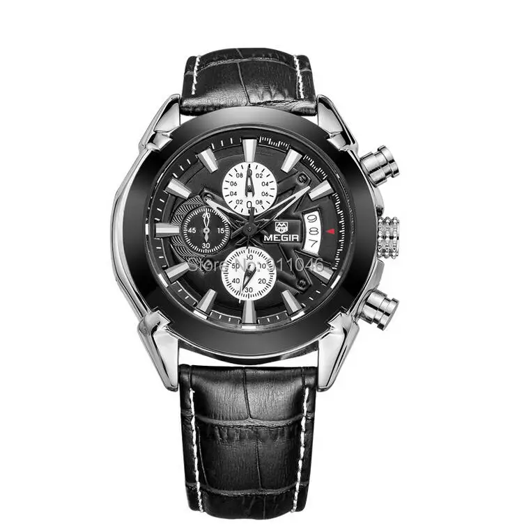 Высококачественные мужские часы MEGIR с функцией хронографа, роскошные мужские брендовые военные наручные часы из натуральной кожи