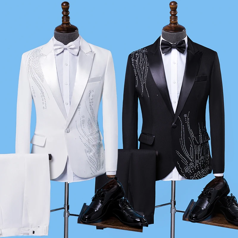 4711 32 De Réductionnouveau Mode Hommes Costumes Noir Broderie Blazers Slim Fit Rouge Blancnoir Costumes De Mariage Affaires Mâle Tuxedos Simple