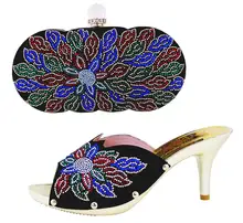708 1 black color Italian matching font b shoes b font with bag set African font