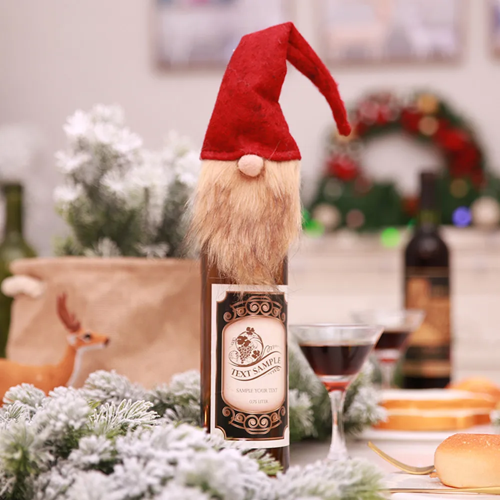 Санта Клаус бутылка шампанского крышка бутылки вина рождественские Чехлы Рождественская шляпа для бутылки куклы семейный ужин Декор#25