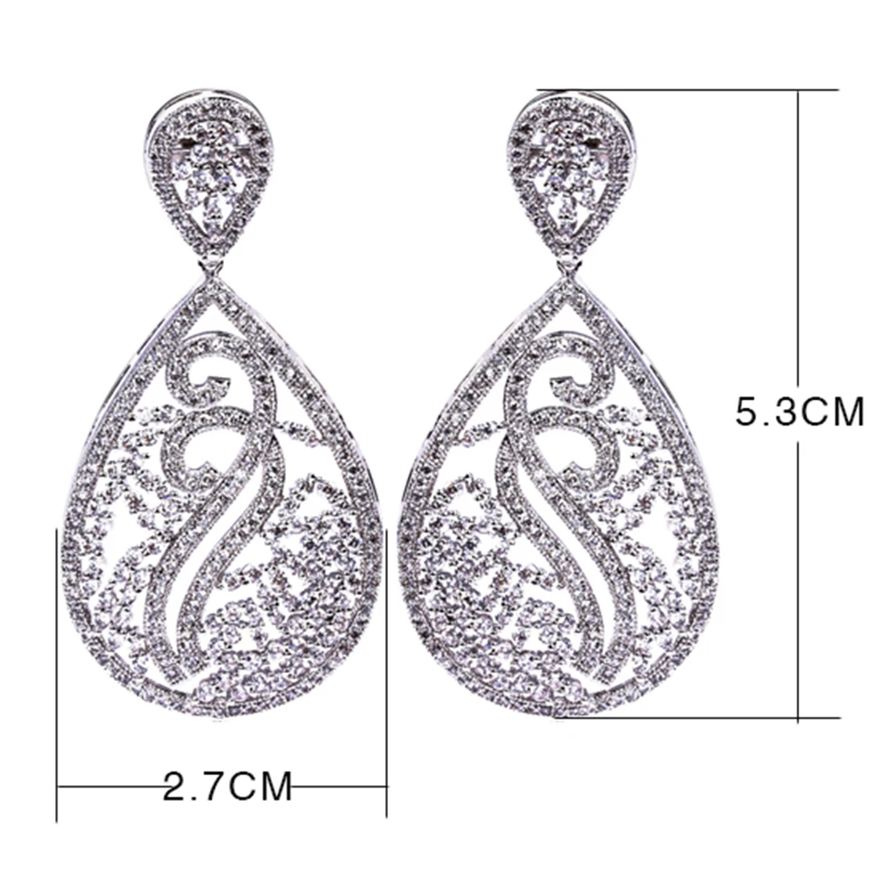 53mm Big Long Earrings Luxury Jewelry Gold and White Color Bijuteria Feminina Crystal Women CZ Earring for Wedding