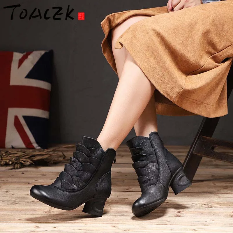 

Women Boots Thick Heel Platform Shoes Autumn Winter Wool Boots For Women Genuine Leather Ankle Boots
