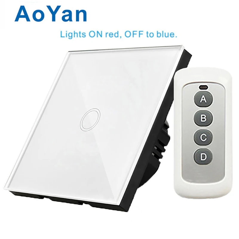 

AoYan EU Standard 1 gang 1 way Wall Remote Control Switch Wireless touch Switch with Remote Controller