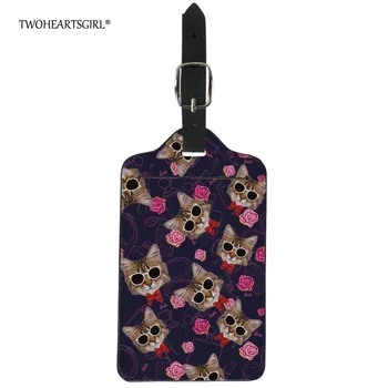 

Twoheartsgirl Cute Cat Print Luggage Tag Pu Leather ID Suitcase Identity Address Name Labels Travel Accessories Luggage Board