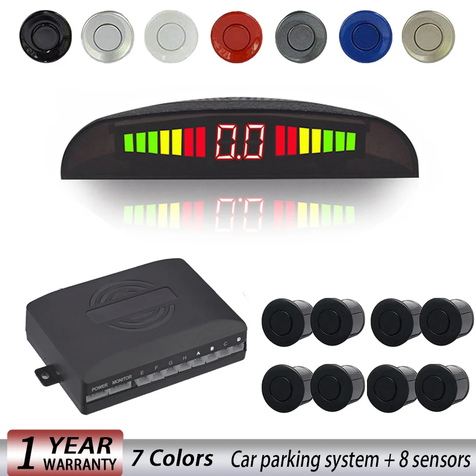 

Car Parking Sensor Kit With 8 Sensors LED Display Voice Reverse Backup Radar Monitor Detector Security Alert System Accessories
