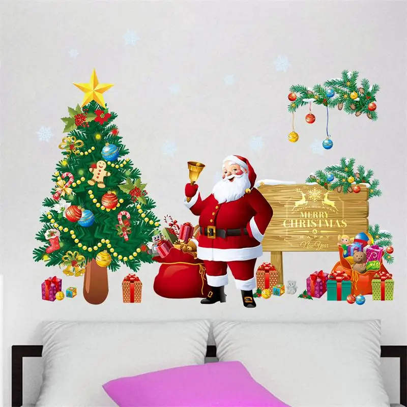 DIY веселые рождественские наклейки на стену, украшения Санта-Клауса, подарки, дерево, наклейки на стену, съемные виниловые наклейки на стену, Рождественский Декор