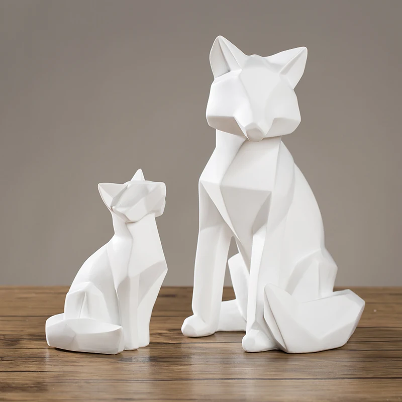 Black S Generic Geometric Ceramic Fox Figurine Statues Modern Abstract Hand Carved Animal Sculpt Models Art Home Desktop Sculpture Bedside Ornament