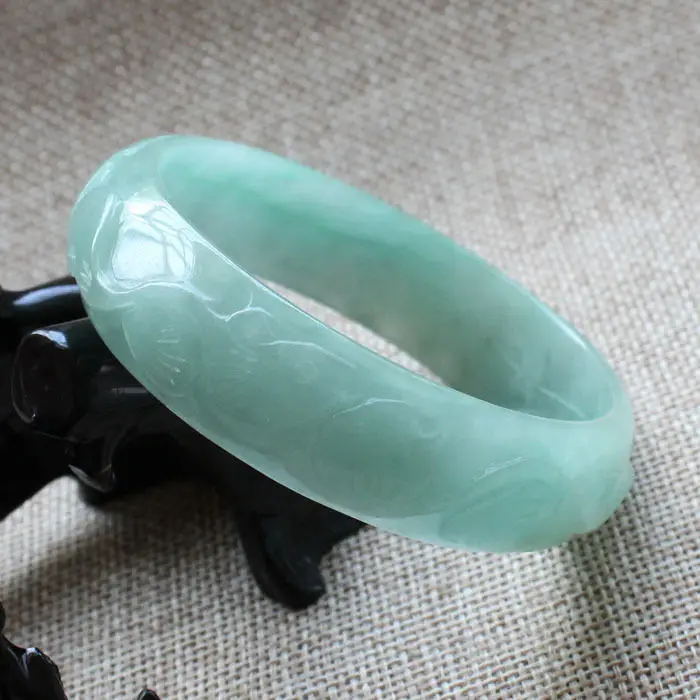 

5468 Chinese Hand-carved Emerald Green stoneite stone Gems Bracelet Bangle 59mm 10.20 40