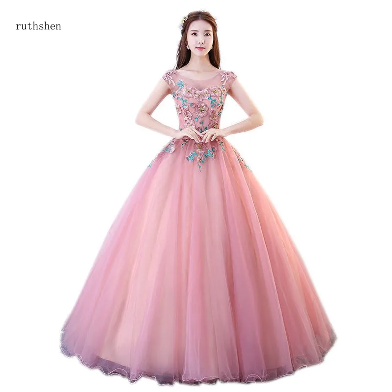 

ruthshen Princess Sweet 16 Quinceanera Dresses Illusion Ball Gowns Pink Debutante 15 Teens Party Prom Dress For Special Events