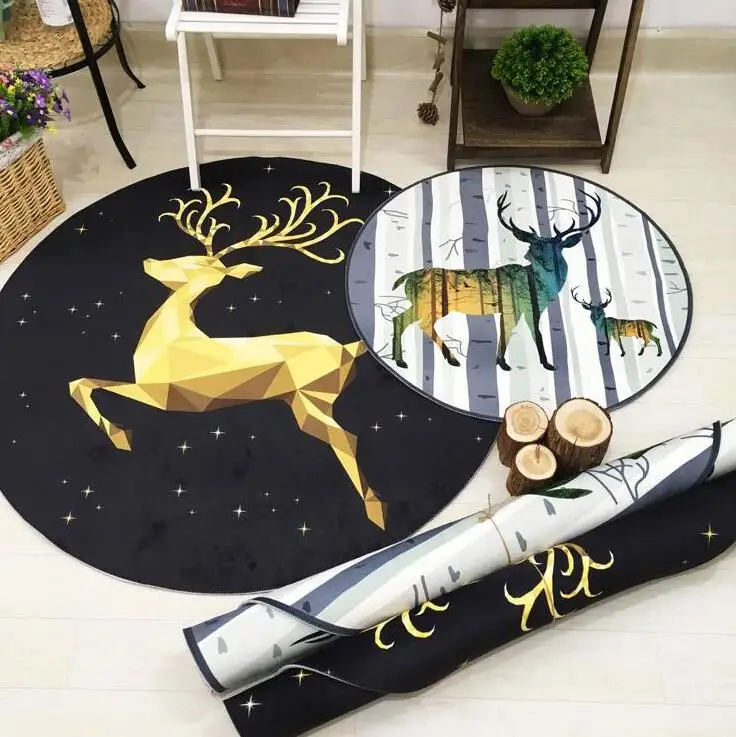 Рождественский олень 3D круглый место коврики ковер в детской комнате Коврик для ванны коврик для спальни non-slip 60*60 80*80 100*100 компьютерный коврик