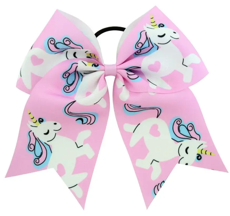 

free shipping 5pcs 7-8" unicorn cheerleading Bow unicorn cheer hair bows Girls Kids Handmade happy birthday party Hair